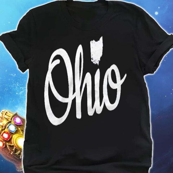 Womens Cute Ohio White Script Oh Map Love Home Buckeye State Shirt shirt
