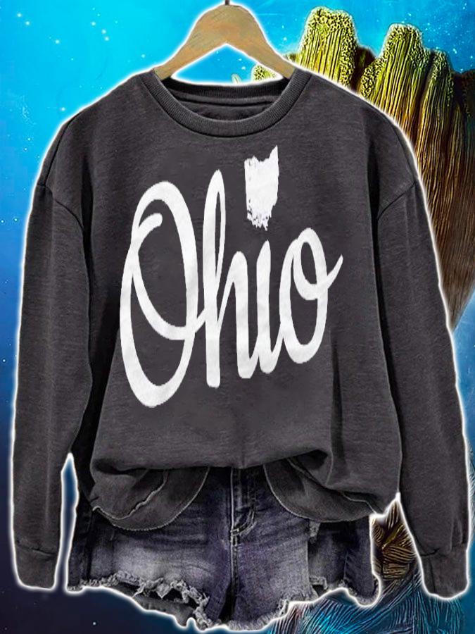 Womens Cute Ohio White Script Oh Map Love Home Buckeye State Shirt sweatshirt