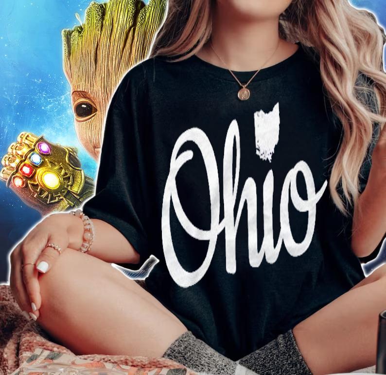 Womens Cute Ohio White Script Oh Map Love Home Buckeye State Shirt woman shirt