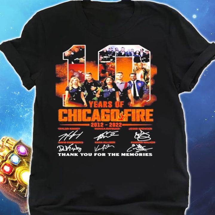 10 years of Chicago Fire 2012 2022 signatures thank you for the memories t-shirt shirt