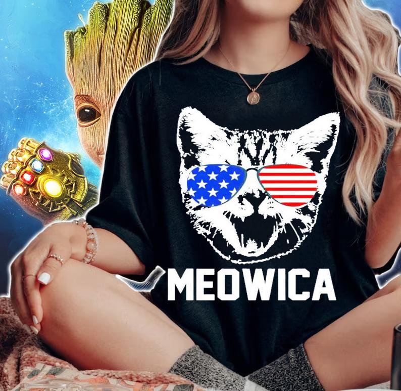 4th of July meowica t-shirt woman shirt