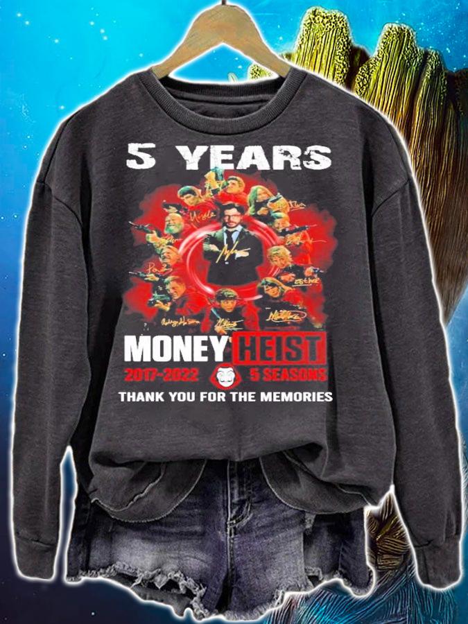 5 Years Money Heist 2017 2022 5 Seasons Signature Thank You For The Memories t-shirt sweatshirt