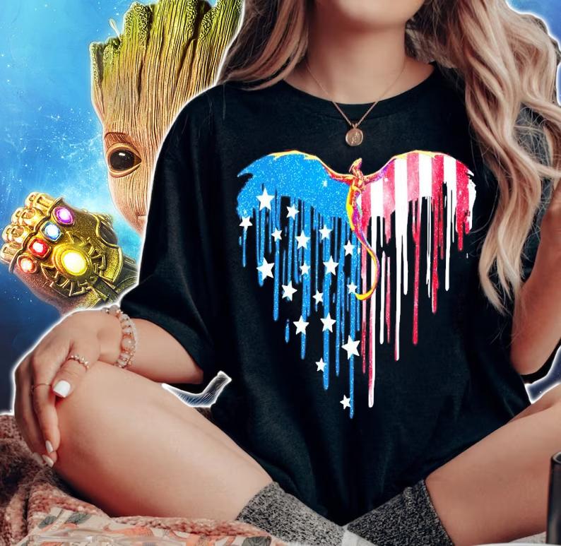 Heart Dragon 4th Of July American Flag t-shirt woman shirt
