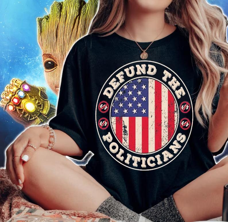 Defund The Politicians - Libertarian Political USA Flag Vintage T-Shirt woman shirt