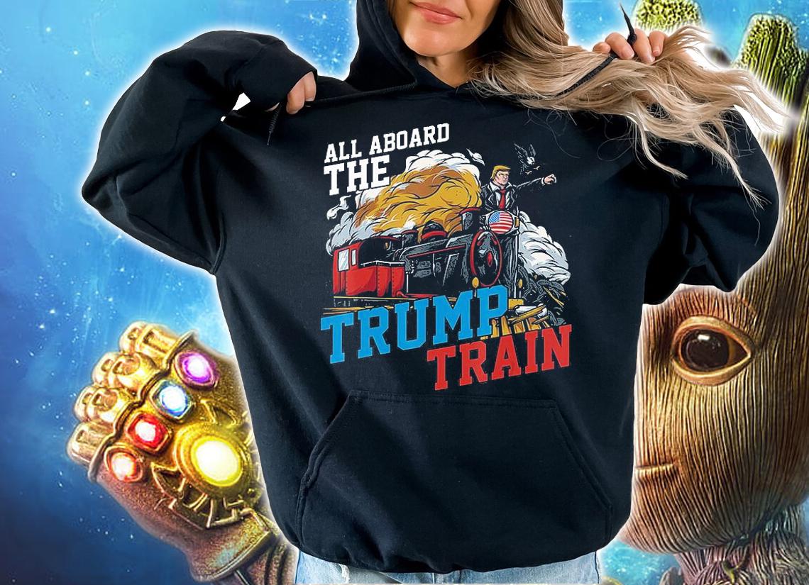Funny All Aboard the Trump Train American USA Flag T-Shirt hoodie