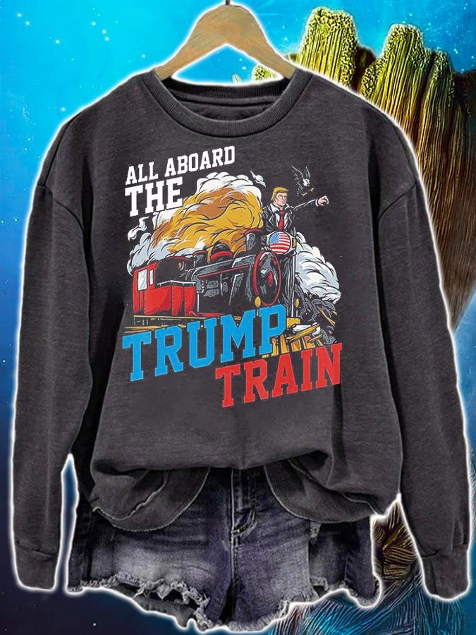 Funny All Aboard the Trump Train American USA Flag T-Shirt sweatshirt
