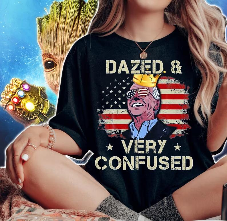 Funny Biden Dazed And Very Confused Vintage USA Flag T-Shirt woman shirt