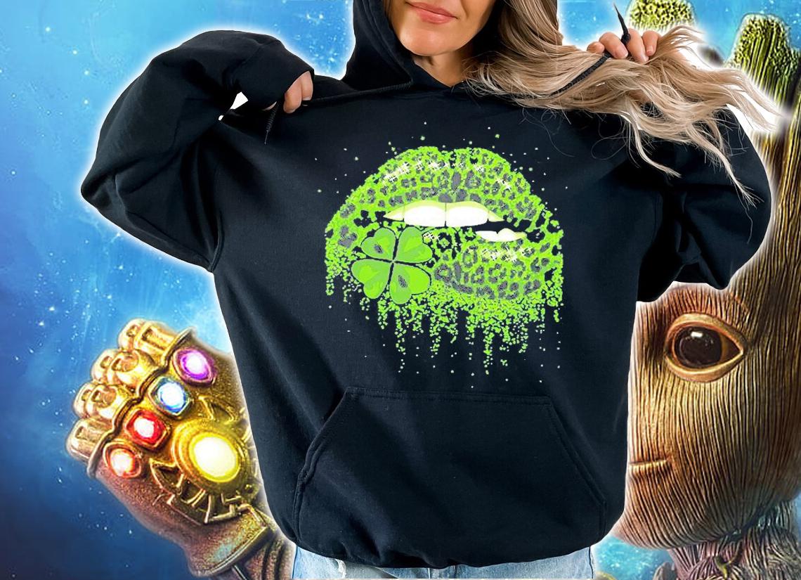 Green Lips Sexy Irish Leopard Shamrock St Patrick's Day T-Shirt hoodie