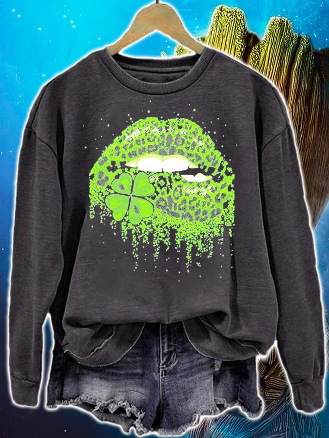 Green Lips Sexy Irish Leopard Shamrock St Patrick's Day T-Shirt sweatshirt
