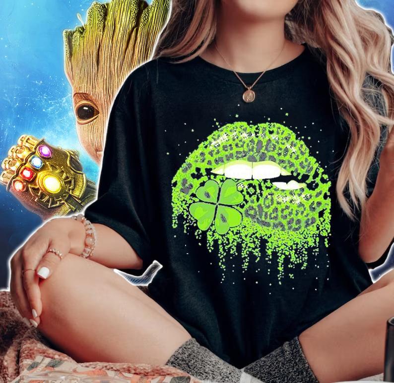 Green Lips Sexy Irish Leopard Shamrock St Patrick's Day T-Shirt woman shirt
