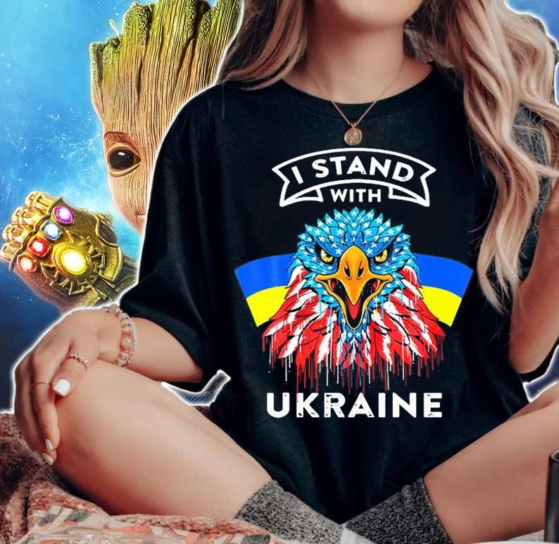 I Stand With Ukraine America Eagle Flag T-Shirt woman shirt