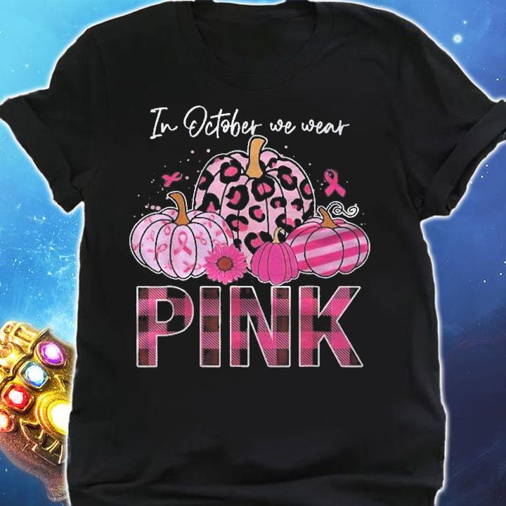 In October We Wear Pink Ribbon Leopard Pumpkin Breast Cancer Shirt shirt