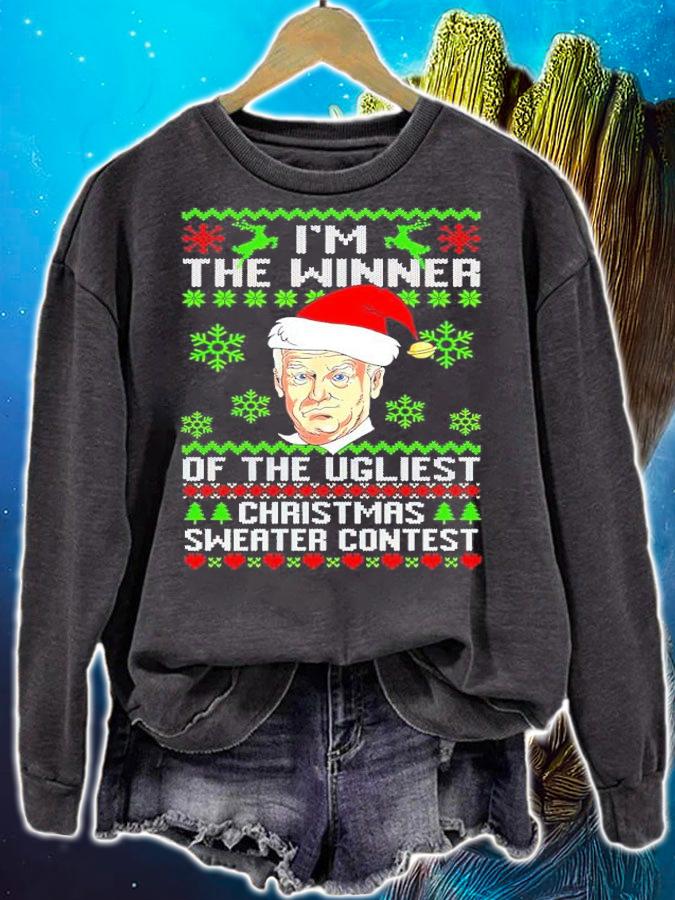 Joe Biden Santa I'm The Winner Of The Ugliest Christmas Sweater Contest Shirt sweatshirt