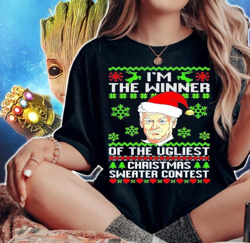 Joe Biden Santa I'm The Winner Of The Ugliest Christmas Sweater Contest Shirt woman shirt