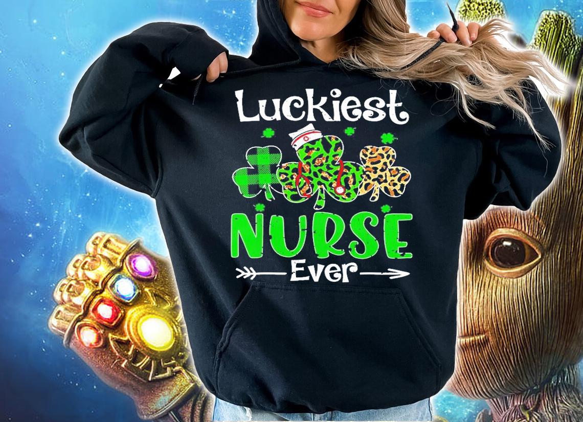 Luckiest Nurse Ever Nursing Shamrock Leopard St Patrick's Day T-Shirt hoodie