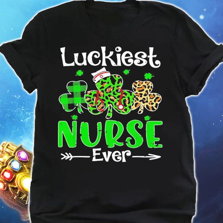 Luckiest Nurse Ever Nursing Shamrock Leopard St Patrick's Day T-Shirt shirt