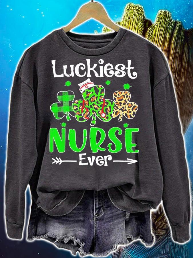 Luckiest Nurse Ever Nursing Shamrock Leopard St Patrick's Day T-Shirt sweatshirt
