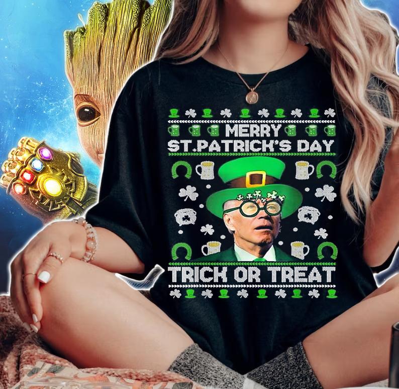 Merry St Patricks Day Trick Or Treat Joe Biden T-Shirt woman shirt