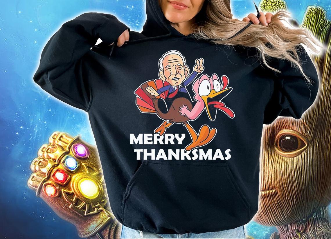 Merry Thanksmas Funny Biden Chant Kawaii Turkey Xmas T-Shirt hoodie
