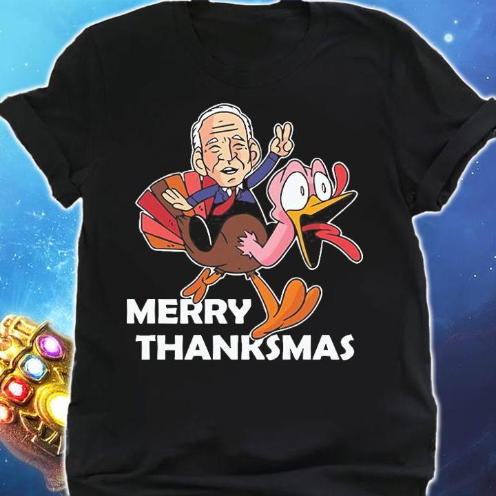 Merry Thanksmas Funny Biden Chant Kawaii Turkey Xmas T-Shirt shirt