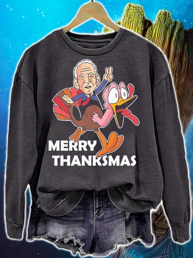Merry Thanksmas Funny Biden Chant Kawaii Turkey Xmas T-Shirt sweatshirt