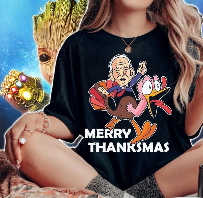 Merry Thanksmas Funny Biden Chant Kawaii Turkey Xmas T-Shirt woman shirt