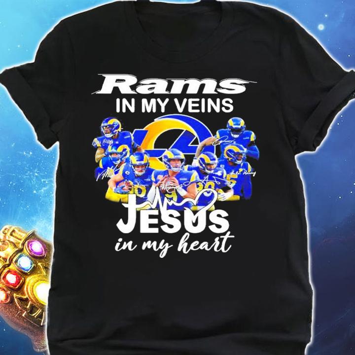Official Los Angeles Rams In My Veins Esus In My Heart Signatures Shirt shirt