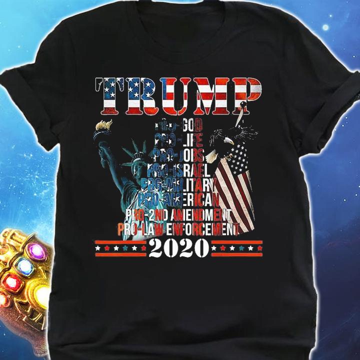 Pro God Pro Gun Pro Life Donald Trump Campaign Statue Of Liberty USA Flag Vintage T-Shirt shirt