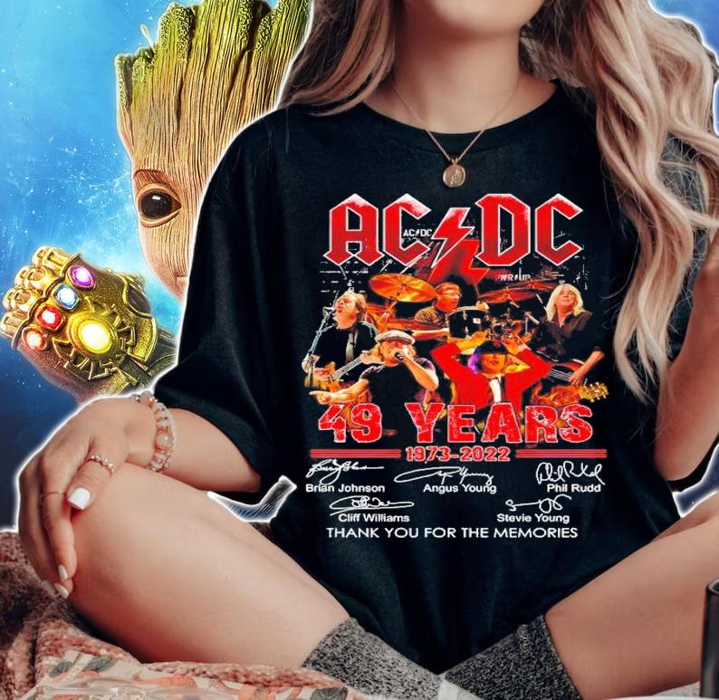 Top ACDC 49 Years 1973-2022 Signatures Thank You For The Memories Shirt woman shirt