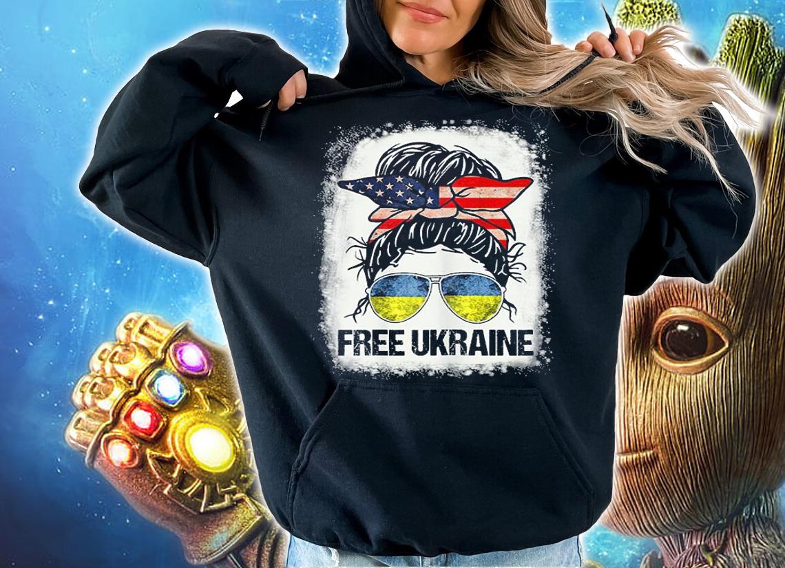 Ukrainian American Flag Free Ukraine Messy Bun Vintage T-Shirt hoodie