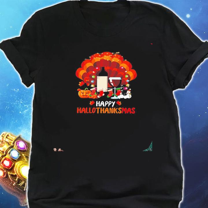 Turkey Wine Happy Hallothanksmas Merry Christmas shirt t-shirt shirt