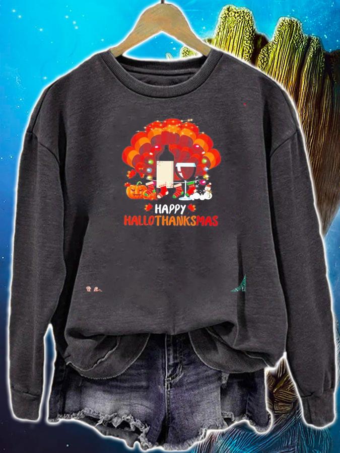 Turkey Wine Happy Hallothanksmas Merry Christmas shirt t-shirt sweatshirt