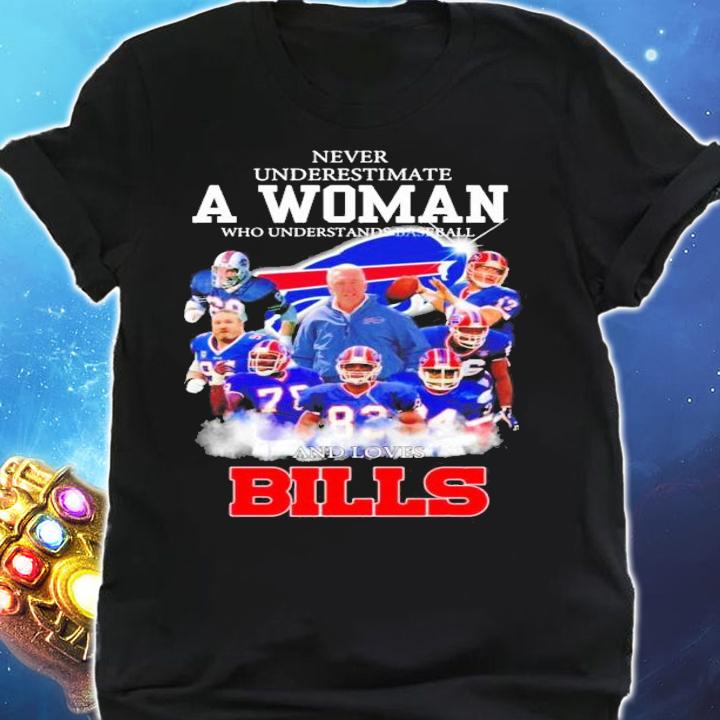 Never underestimate a woman who understands football Buffalo Bills signatures shirt shirt