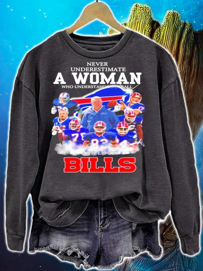 Never underestimate a woman who understands football Buffalo Bills signatures shirt sweatshirt