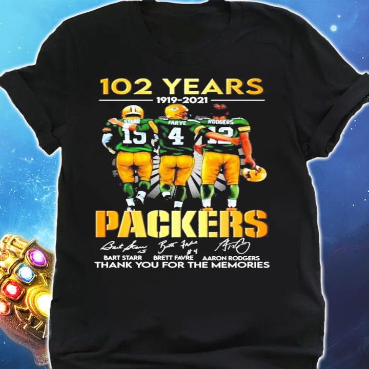 102 years 1919-2021 Green Bay Packers Bart Starr Brett Favre Aaron Rodgers signature shirt shirt