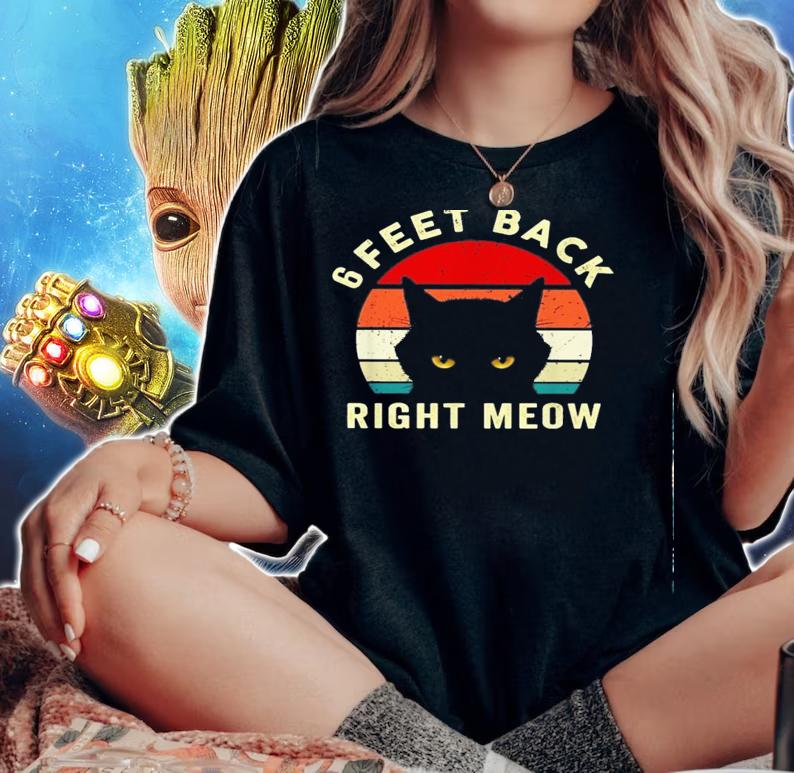 6 Feet Back Right Meow Vintage t-shirt woman shirt