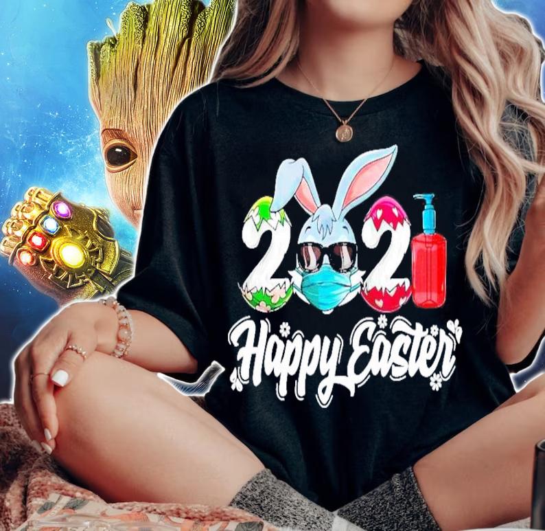 Bunny face mask 2021 eggs and Covid happy easter shirt woman shirt