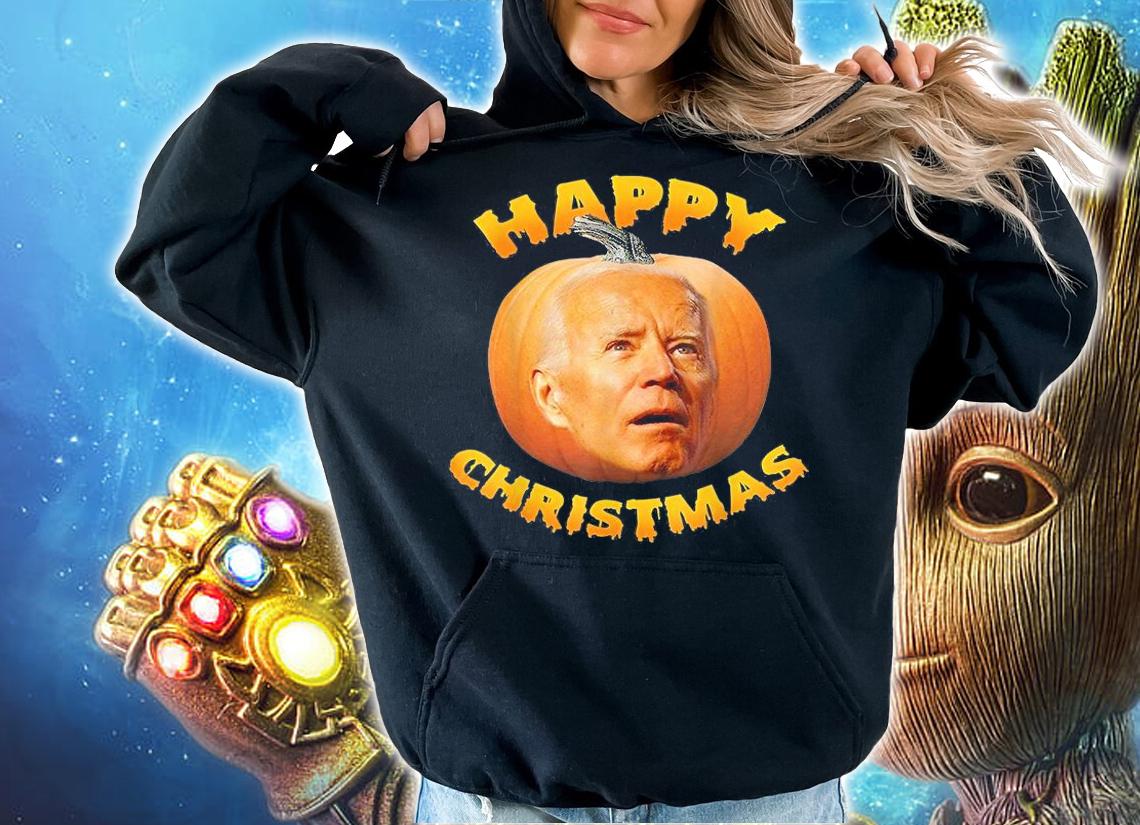 Funny Anti Joe Biden Happy Christmas Holiday Pumpkin Head shirt hoodie