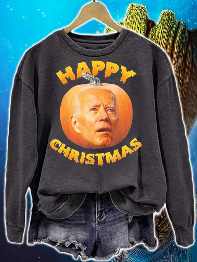 Funny Anti Joe Biden Happy Christmas Holiday Pumpkin Head shirt sweatshirt
