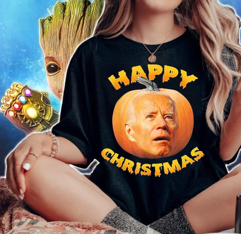 Funny Anti Joe Biden Happy Christmas Holiday Pumpkin Head shirt woman shirt
