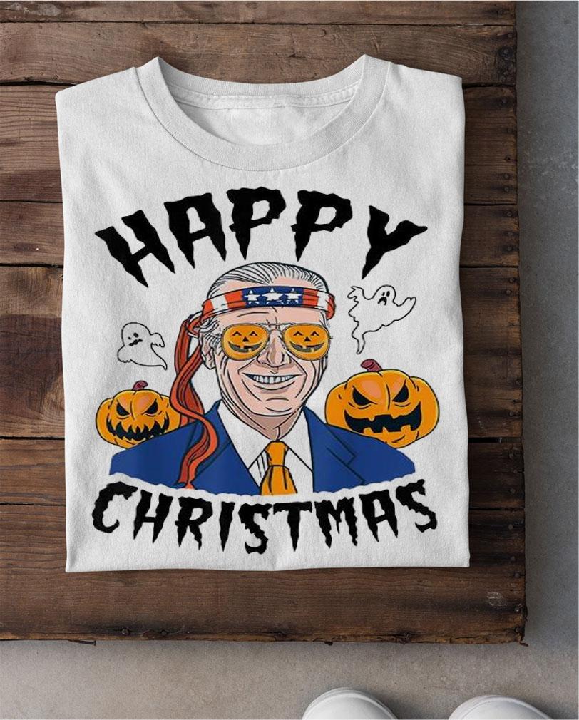 Happy Christmas Halloween Jokes Pumpkin Boo Funny Joe Biden T-Shirt shirt