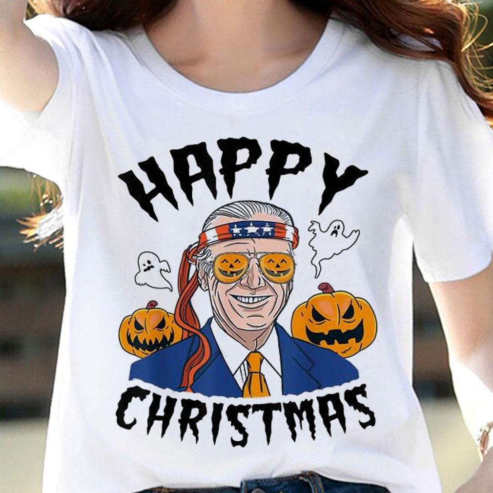 Happy Christmas Halloween Jokes Pumpkin Boo Funny Joe Biden T-Shirt woman shirt