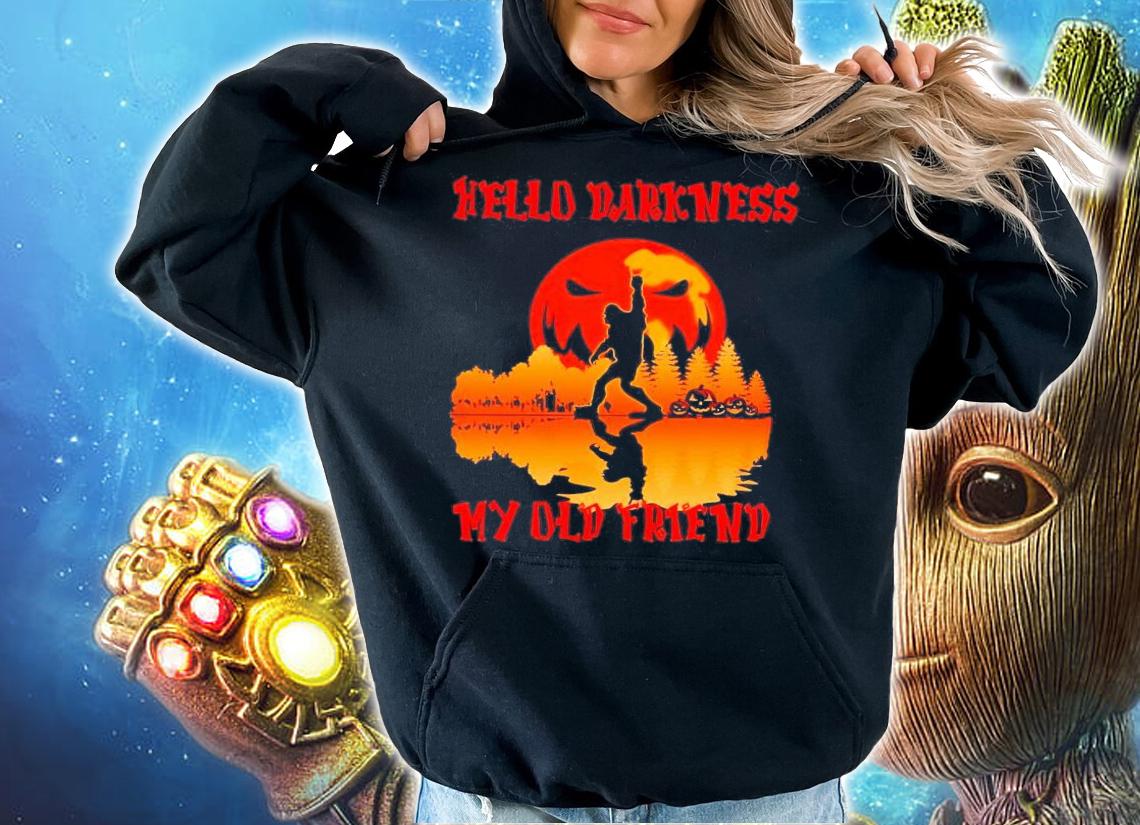Bigfoot pumpkin Hello darkness my old friend Halloween moon shirt hoodie
