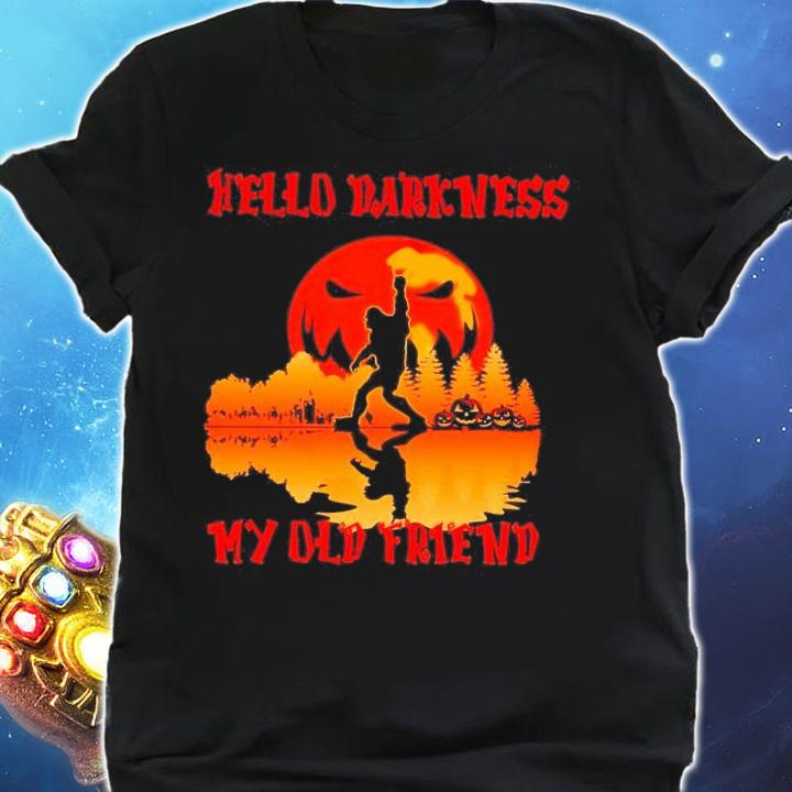 Bigfoot pumpkin Hello darkness my old friend Halloween moon shirt shirt