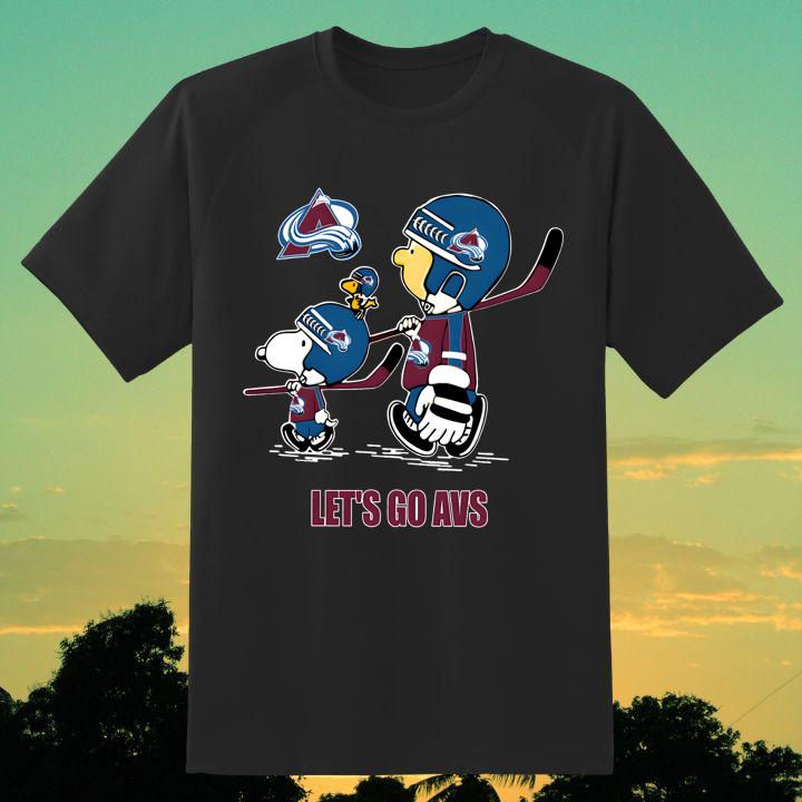Snoopy And Charlie Brown Walking Colorado Avalanche Lets Go Avs Shirt