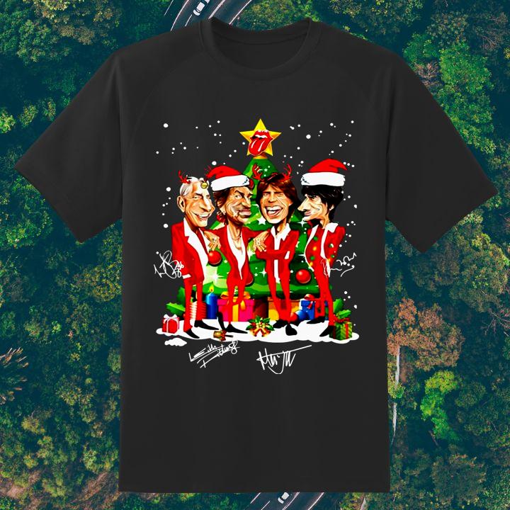 The Rolling Stones Band Member Cartoon Merry Christmas Signatures Shirt