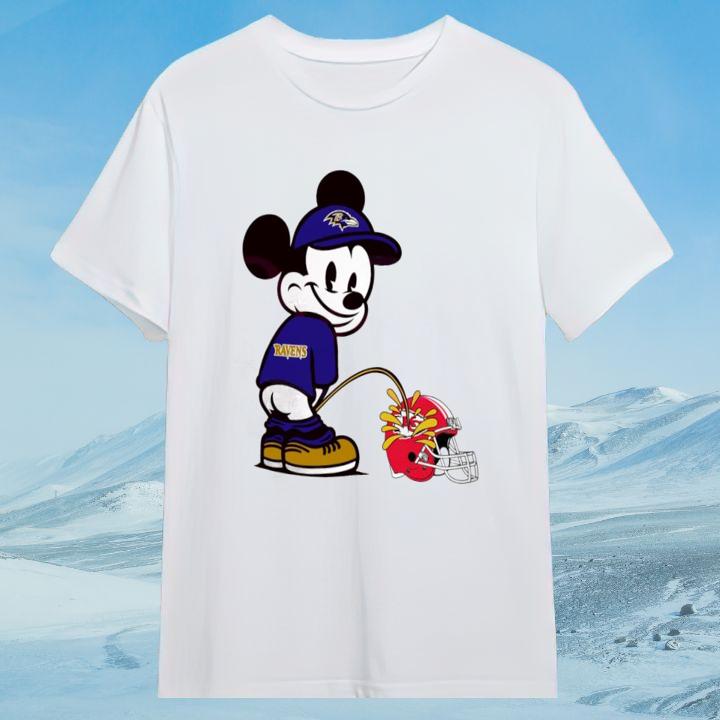 Baltimore Ravens Disney Mickey Peeing Piss On Kansas City Chiefs T-Shirt