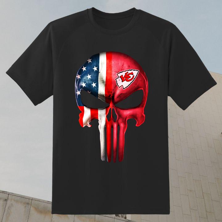 The Punisher Skull Kansas City Chiefs American Flag 4Th Of July T-Shirt