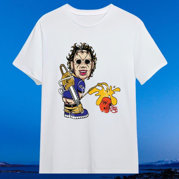 Baltimore Ravens Leatherface Pissing On Cleveland Browns T-Shirt