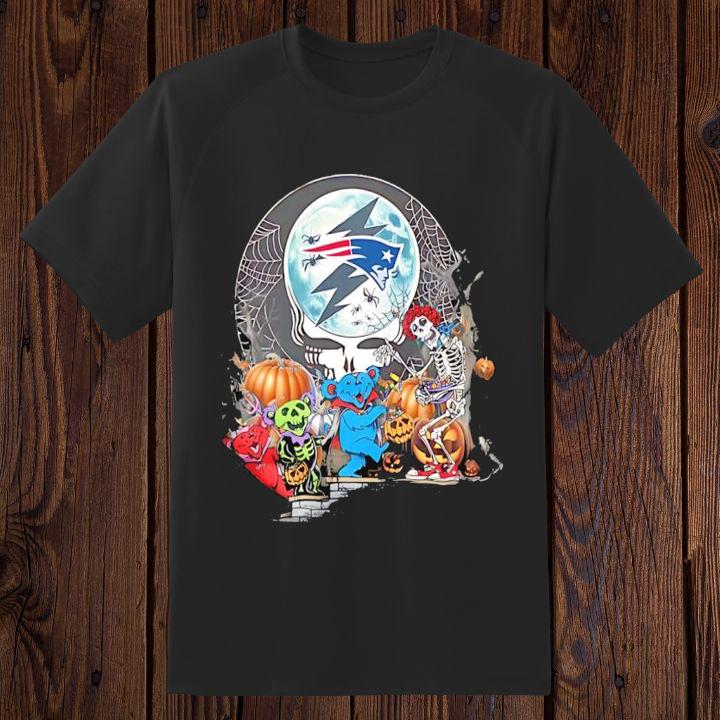 New England Patriots Bears Skeleton Pumpkin Grateful Dead Halloween T-Shirt